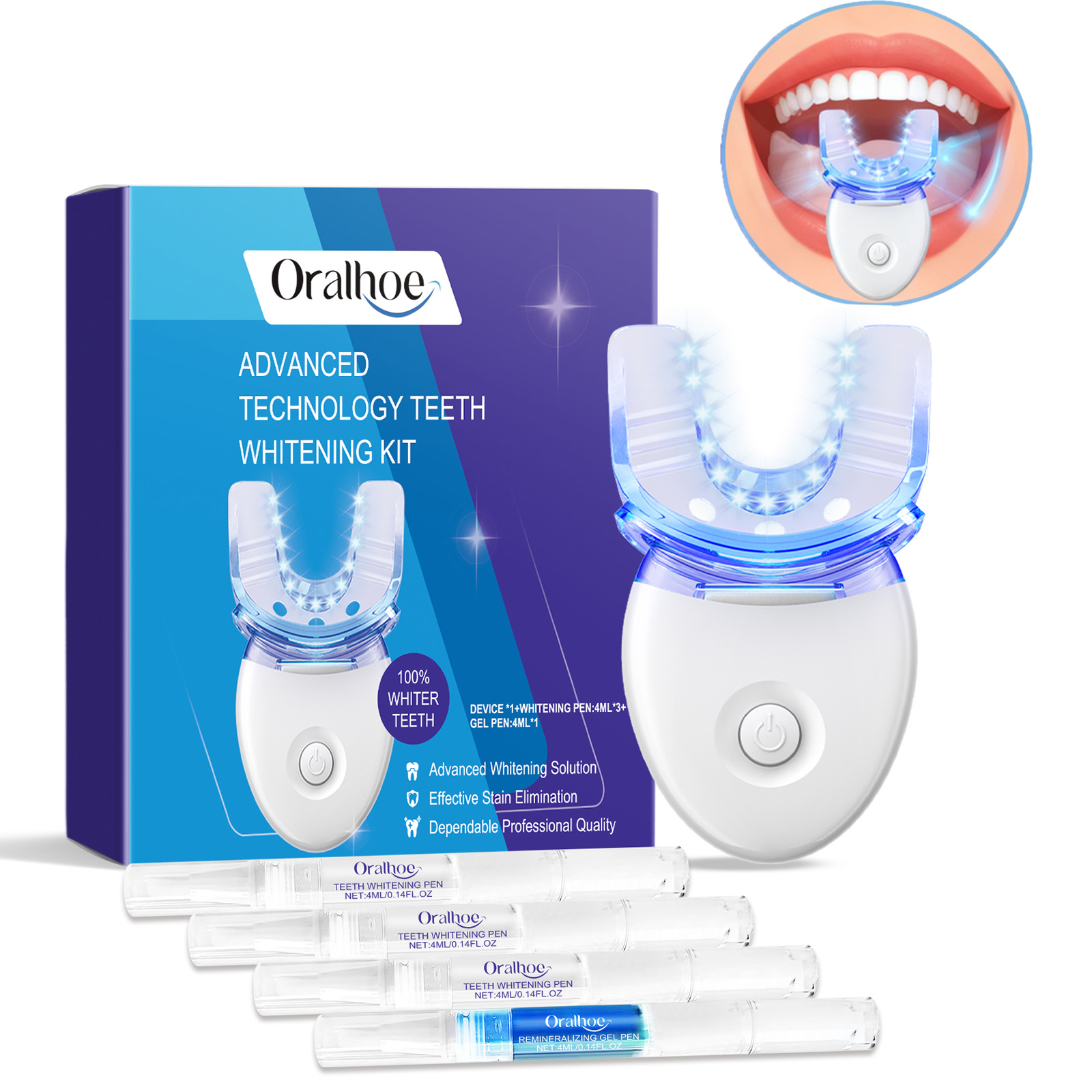 Teeth Whitening Gel - طقم إضاءة LED لتبييض الأسنان الاحترافي